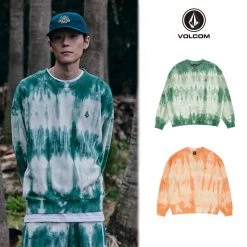Volcom 2022 SS Crew Neck Unisex Street Style Tie-dye Long Sleeves Cotton For Men Green X S
