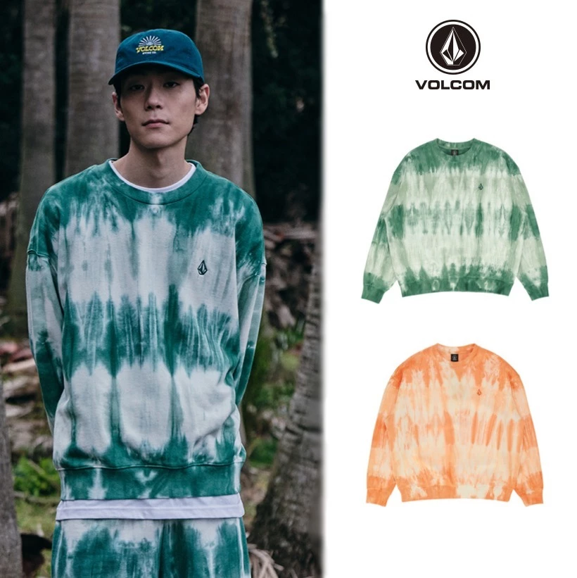 Volcom 2022 SS Crew Neck Unisex Street Style Tie-dye Long Sleeves Cotton For Men Green X S 3 Volcom 2022 SS Crew Neck Unisex Street Style Tie-dye Long Sleeves Cotton For Men Green X S