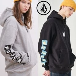 Volcom Unisex Street Style Long Sleeves Cotton Logos On The Sleeves For Men Black X Xl