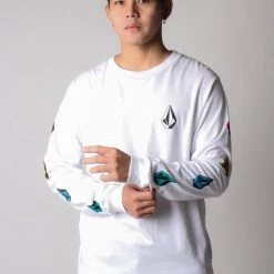 Volcom Crew Neck Street Style Long Sleeves Cotton For Men White X S -Volcom Sales Shop org 1793