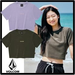 Volcom Unisex Street Style Logo T-Shirts For Women Khaki X Xs