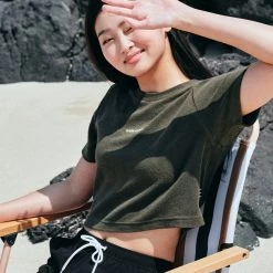 Volcom Unisex Street Style Logo T-Shirts For Women Khaki X Xs -Volcom Sales Shop org 1816