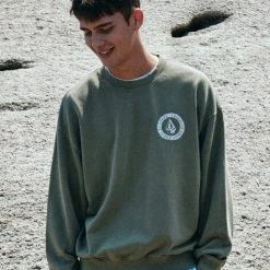Volcom Crew Neck Unisex Street Style Long Sleeves Cotton Logo For Men Charcoal X S -Volcom Sales Shop org 2224