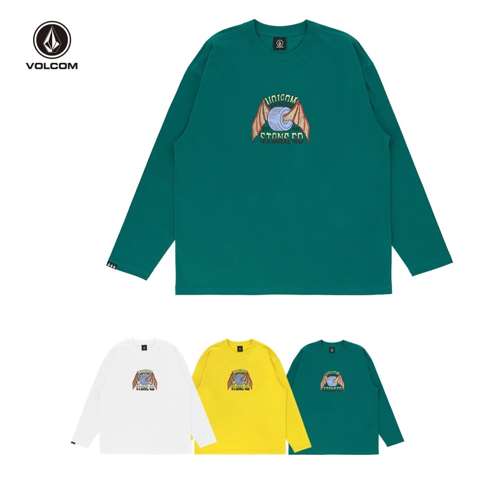 Volcom Unisex U-Neck Long Sleeves Cotton Long Sleeve T-shirt Logo For Men Yellow X L 3 Volcom Unisex U-Neck Long Sleeves Cotton Long Sleeve T-shirt Logo For Men Yellow X L