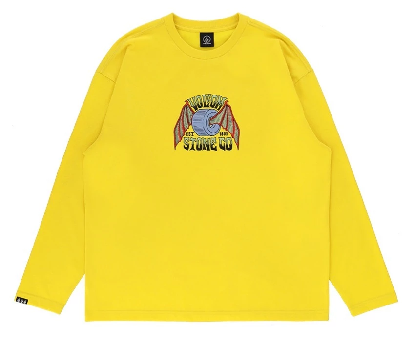Volcom Unisex U-Neck Long Sleeves Cotton Long Sleeve T-shirt Logo For Men Yellow X L 6 Volcom Unisex U-Neck Long Sleeves Cotton Long Sleeve T-shirt Logo For Men Yellow X L - Image 4