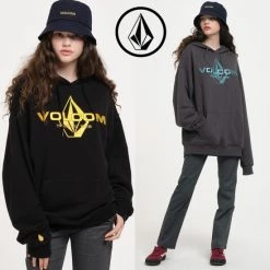 Volcom Unisex Street Style Long Sleeves Cotton Logos On The Sleeves For Men Charcoal X L