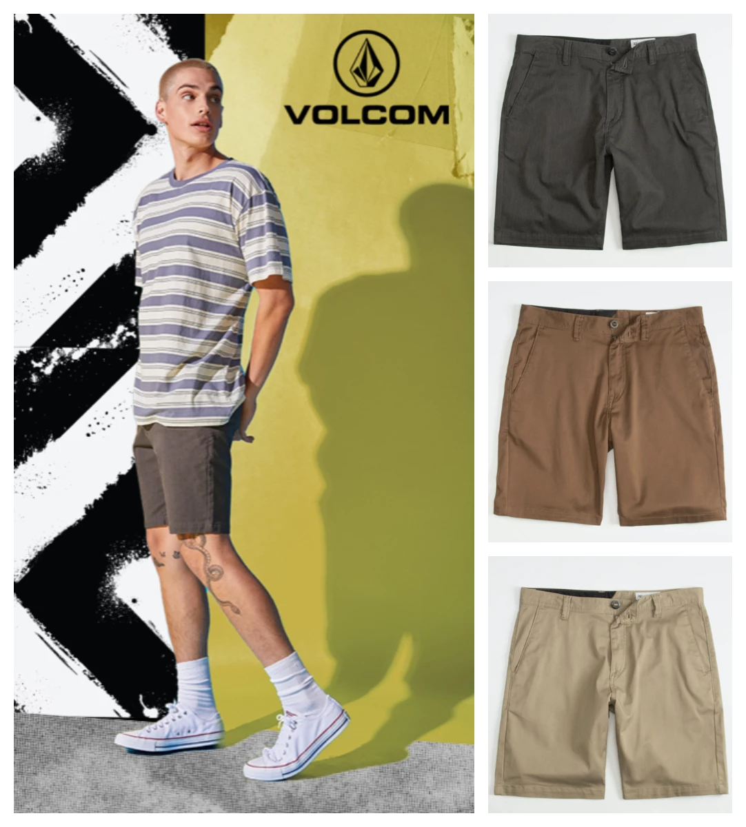 Volcom 2022 SS Blended Fabrics Bi-color Plain Cotton Khaki Logo Shorts For Men Chocolate X 38 3 Volcom 2022 SS Blended Fabrics Bi-color Plain Cotton Khaki Logo Shorts For Men Chocolate X 38