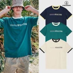 Volcom Unisex Street Style Cotton Short Sleeves Logo T-Shirts For Men Navy X L