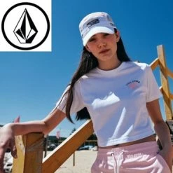 Volcom Short U-Neck Cotton Short Sleeves Logo Cropped For Women Purple X S