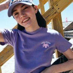 Volcom Short U-Neck Cotton Short Sleeves Logo Cropped For Women Purple X S -Volcom Sales Shop org 2781