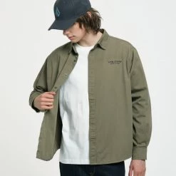 Volcom Unisex Street Style Long Sleeves Logo Shirts For Men Khaki X L -Volcom Sales Shop org 2881