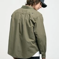 Volcom Unisex Street Style Long Sleeves Logo Shirts For Men Khaki X L -Volcom Sales Shop org 2882