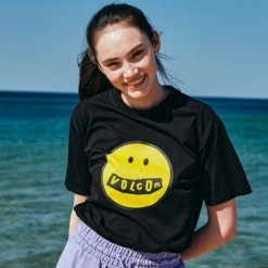 Volcom Unisex U-Neck Cotton Short Sleeves Logo T-Shirts For Men Gold X S -Volcom Sales Shop org 3152