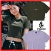 Volcom Street Style Short Sleeves Logo T-Shirts For Women Khaki X Xs -Volcom Sales Shop org 3190