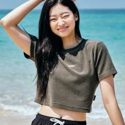 Volcom Street Style Short Sleeves Logo T-Shirts For Women Khaki X Xs -Volcom Sales Shop org 3191