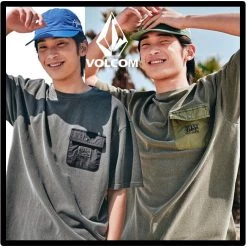 Volcom Unisex Street Style Logo T-Shirts For Men Khaki X Xl