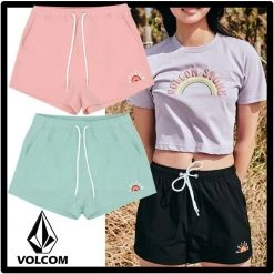 Volcom Casual Style Unisex Street Style Logo Shorts For Women Black X Xs