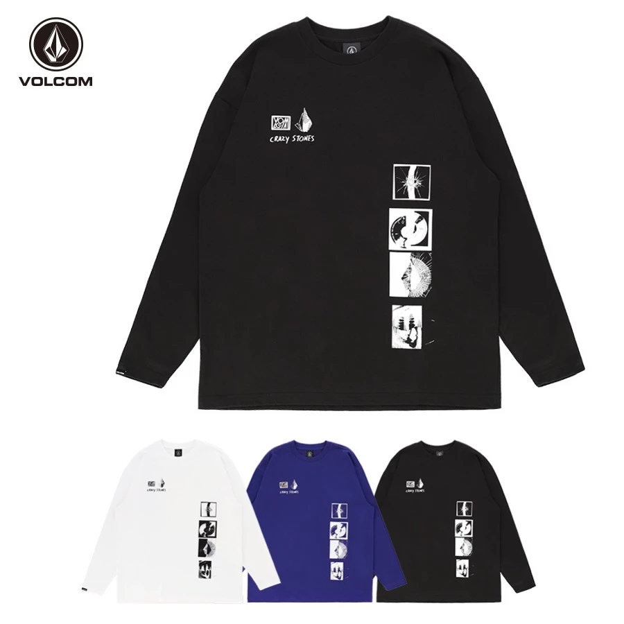 Volcom Unisex U-Neck Long Sleeves Cotton Long Sleeve T-shirt Logo For Men White X S 3 Volcom Unisex U-Neck Long Sleeves Cotton Long Sleeve T-shirt Logo For Men White X S
