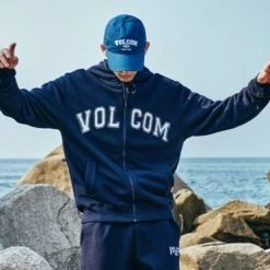 Volcom Unisex Street Style Long Sleeves Cotton Logo Hoodies For Men Navy X Xl -Volcom Sales Shop org 3919