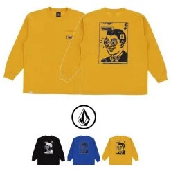 Volcom Unisex U-Neck Long Sleeves Cotton Long Sleeve T-shirt Logo For Men Black X Xl