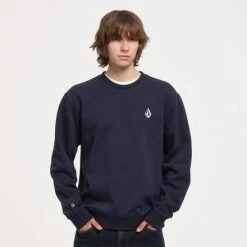 Volcom Unisex U-Neck Long Sleeves Plain Cotton Logos On The Sleeves For Men Navy X M -Volcom Sales Shop org 4550