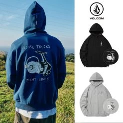 Volcom 2021-22FW Unisex Street Style Long Sleeves Cotton Logo Hoodies For Men Black X S