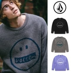 Volcom Unisex U-Neck Long Sleeves Logo Sweaters For Men Gray X Xl