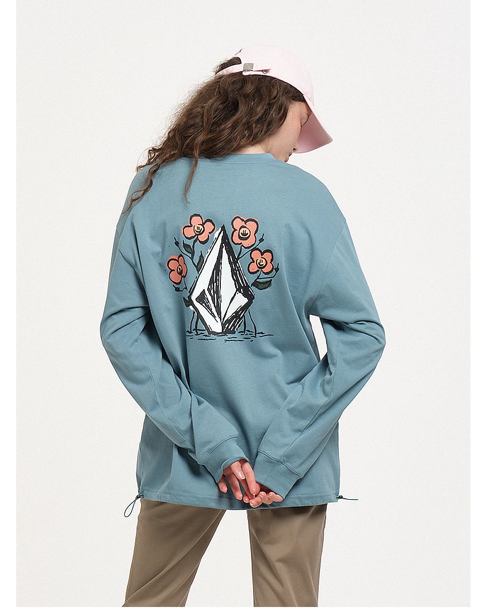 Volcom Flower Patterns Unisex U-Neck Long Sleeves Cotton Logo For Women Blue Green X L 10 Volcom Flower Patterns Unisex U-Neck Long Sleeves Cotton Logo For Women Blue Green X L - Image 8