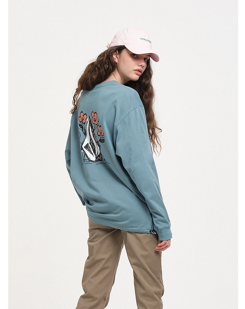 Volcom Flower Patterns Unisex U-Neck Long Sleeves Cotton Logo For Women Blue Green X L 11 Volcom Flower Patterns Unisex U-Neck Long Sleeves Cotton Logo For Women Blue Green X L - Image 9