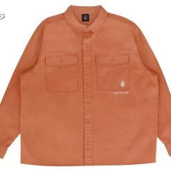 Volcom Unisex Street Style Long Sleeves Cotton Logo Shirts For Men Beige X Xl -Volcom Sales Shop org 643