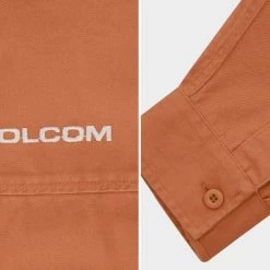Volcom Unisex Street Style Long Sleeves Cotton Logo Shirts For Men Beige X Xl -Volcom Sales Shop org 647