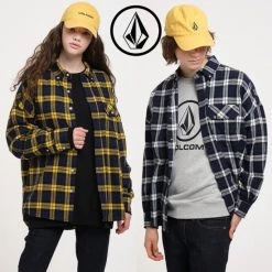 Volcom Unisex Street Style Long Sleeves Cotton Logo Shirts For Men Navy X M