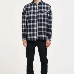 Volcom Unisex Street Style Long Sleeves Cotton Logo Shirts For Men Navy X M -Volcom Sales Shop org 6496