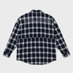 Volcom Unisex Street Style Long Sleeves Cotton Logo Shirts For Men Navy X M -Volcom Sales Shop org 6498