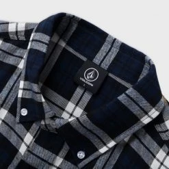 Volcom Unisex Street Style Long Sleeves Cotton Logo Shirts For Men Navy X M -Volcom Sales Shop org 6499