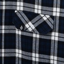 Volcom Unisex Street Style Long Sleeves Cotton Logo Shirts For Men Navy X M -Volcom Sales Shop org 6500