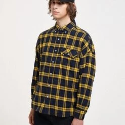 Volcom Unisex Street Style Long Sleeves Cotton Logo Shirts For Men Navy X M -Volcom Sales Shop org 6505