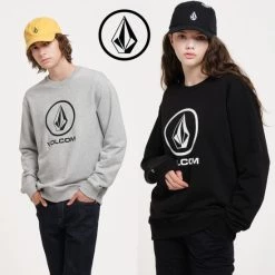 Volcom Unisex Street Style U-Neck Long Sleeves Cotton For Men Charcoal X Xl