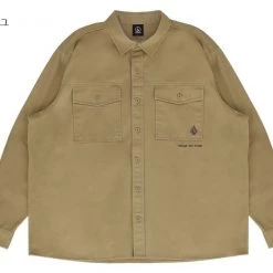 Volcom Unisex Street Style Long Sleeves Cotton Logo Shirts For Men Beige X Xl -Volcom Sales Shop org 653