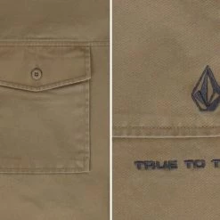 Volcom Unisex Street Style Long Sleeves Cotton Logo Shirts For Men Beige X Xl -Volcom Sales Shop org 656