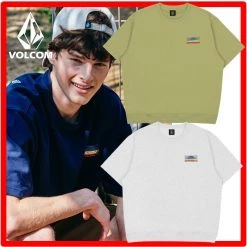 Volcom Unisex Street Style Cotton Short Sleeves Logo For Women Olive X M