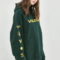 Volcom Blended Fabrics Street Style Long Sleeves Logo Hoodies For Men Pink (stock Check Required) X L -Volcom Sales Shop org 679