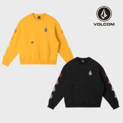 Volcom Unisex Street Style Long Sleeves Cotton Oversized Logo For Men Black X L