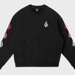 Volcom Unisex Street Style Long Sleeves Cotton Oversized Logo For Men Black X L -Volcom Sales Shop org 6847