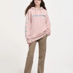 Volcom Blended Fabrics Street Style Long Sleeves Logo Hoodies For Men Pink (stock Check Required) X L -Volcom Sales Shop org 685