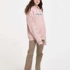 Volcom Blended Fabrics Street Style Long Sleeves Logo Hoodies For Men Pink (stock Check Required) X L -Volcom Sales Shop org 686