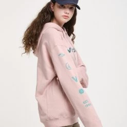 Volcom Blended Fabrics Street Style Long Sleeves Logo Hoodies For Men Pink (stock Check Required) X L -Volcom Sales Shop org 687