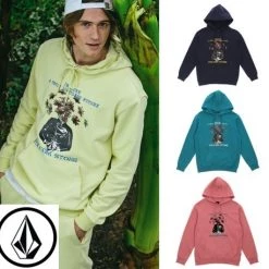 Volcom Unisex Long Sleeves Cotton Logo Hoodies For Men Light Yellow X S