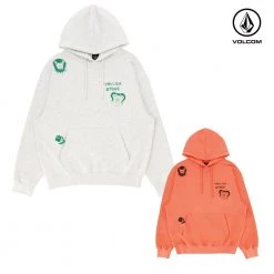 Volcom Unisex Street Style Long Sleeves Cotton Oversized Logo For Men Orange X S