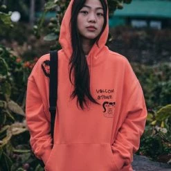 Volcom Unisex Street Style Long Sleeves Cotton Oversized Logo For Men Orange X S -Volcom Sales Shop org 7183